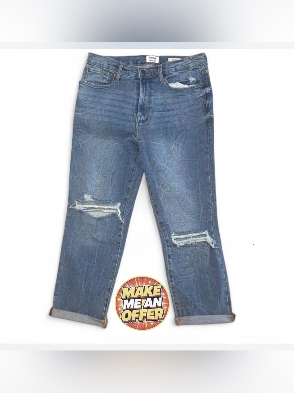 New Distressed Blue Cropped Boyfriend Jeans - SZ 10/30